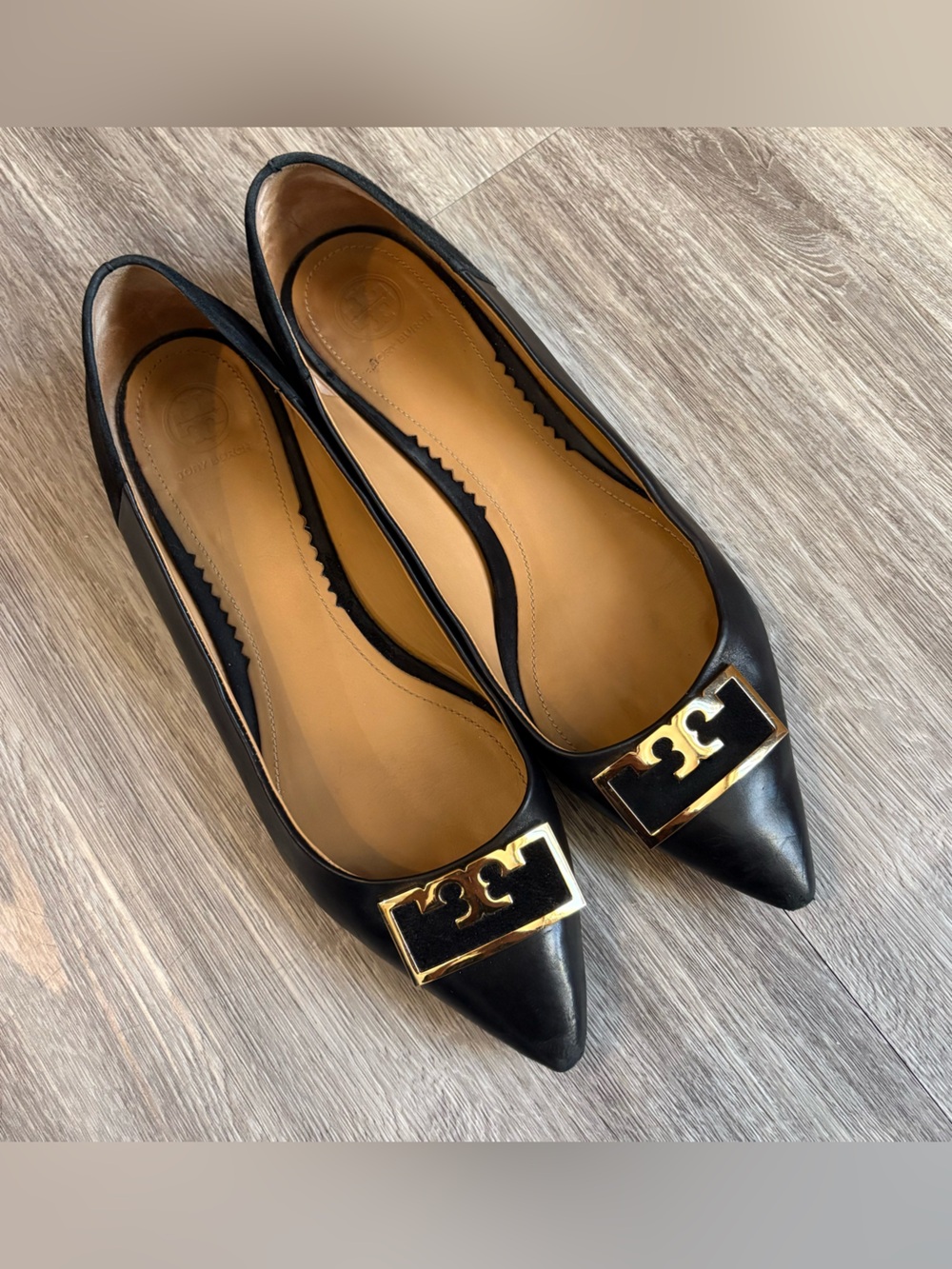 Women's Tory Burch GIGI 55mm Pointy Toe Pump, Size 9.5 - Black/Gold